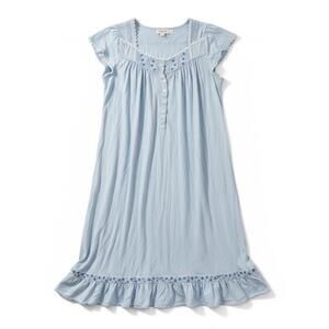 Eileen West Blue Floral Embroidered Nightgown Cottagecore Medium Cotton Sleep